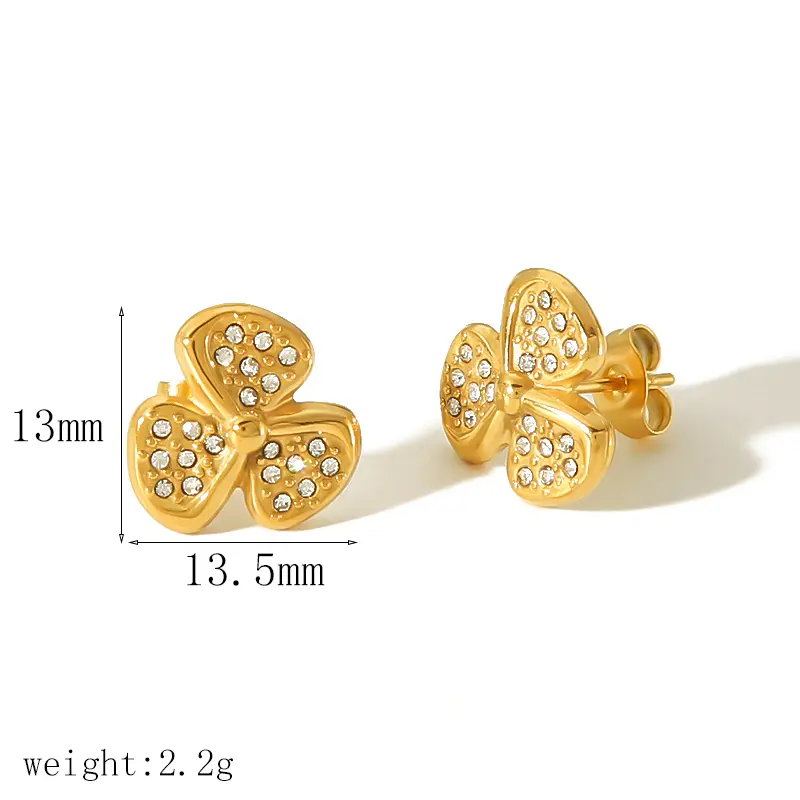 1 Pair Classic Simple Style Flower Shape Stainless Steel 18K Gold Plated Inlay Rhinestone Women's Stud Earrings h5 Picture2